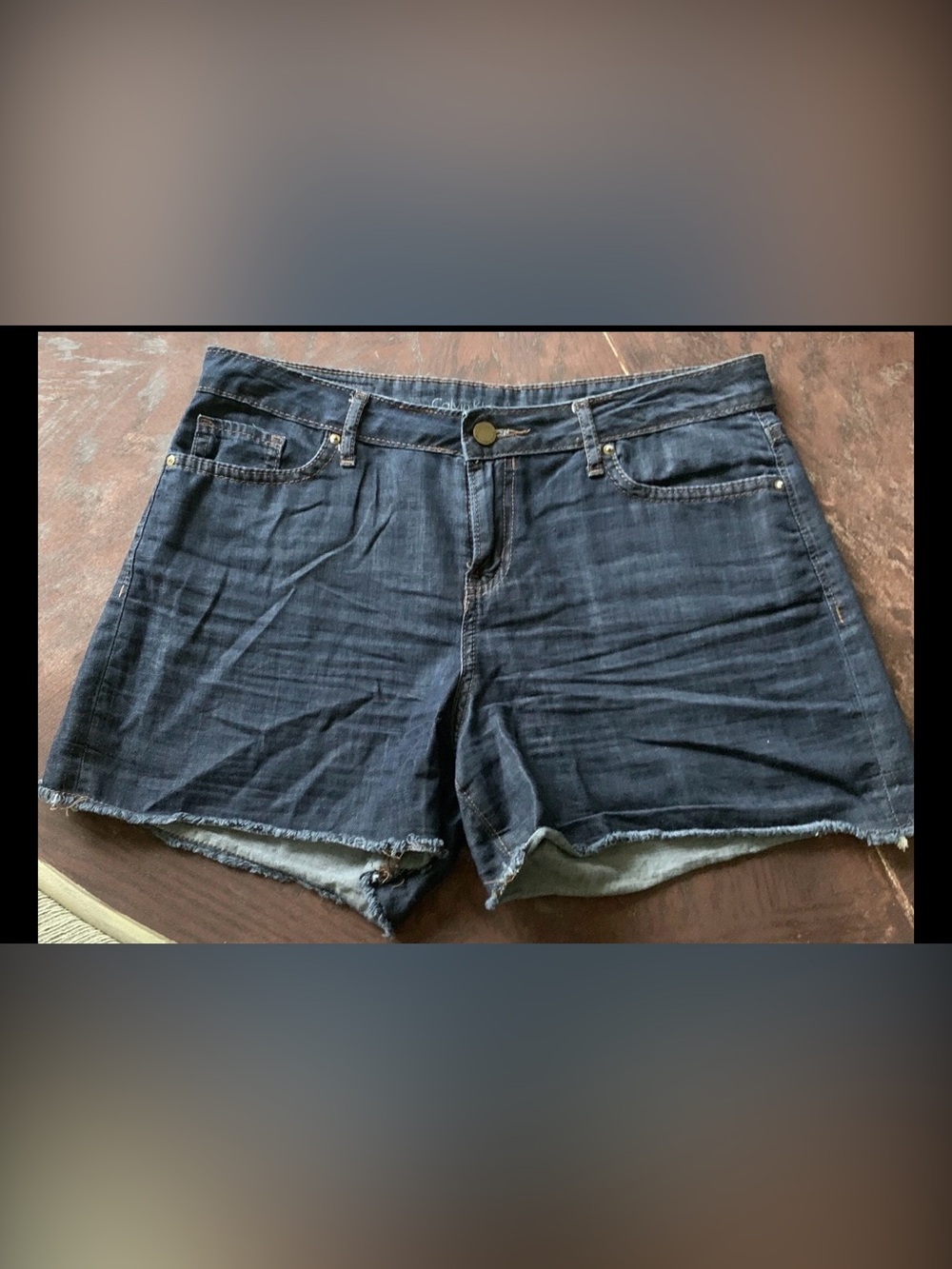Calvin Klein Jean Shorts Ladies Size 6 Denim Cut Offs Silver Logo Great